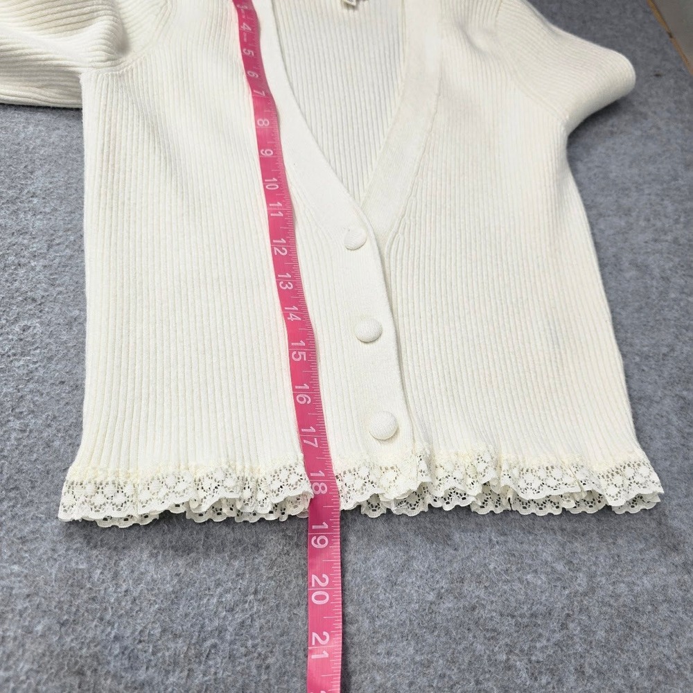 For Love & Lemons Ribbed Knit Nina Cardigan Sweater S Lace Trim Coquette Preppy - Picture 5 of 10